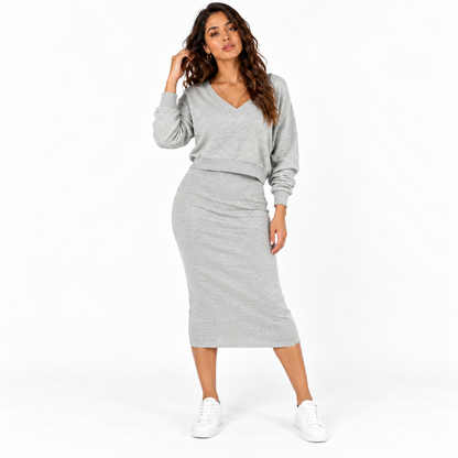 Women's Vest Dress Knit Sweater Two-Piece Set — gray front