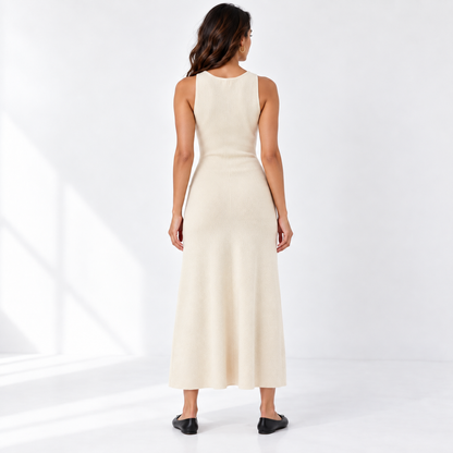 French Sleeveless Knit Dress — apricot back