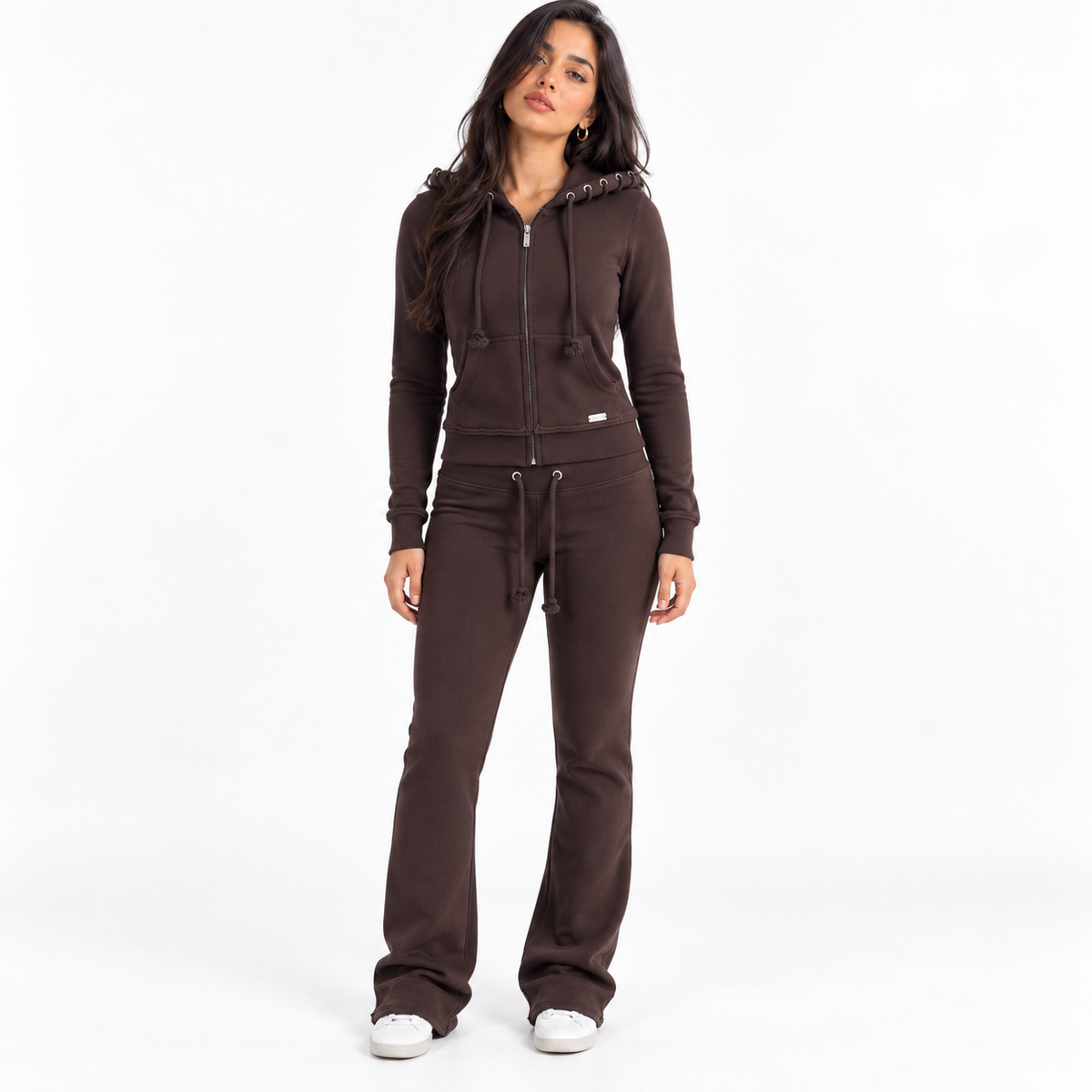 Fashion Color-Block Knit Sweatshirt and Long Pants Set — black front