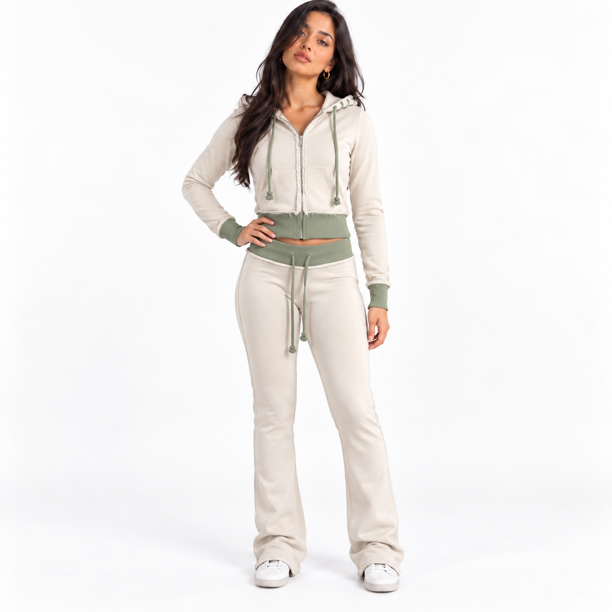 Fashion Color-Block Knit Sweatshirt and Long Pants Set — gray front