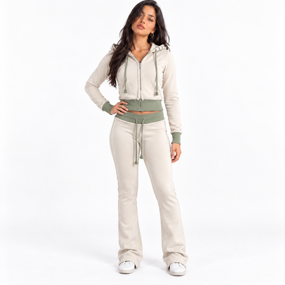 Fashion Color-Block Knit Sweatshirt and Long Pants Set — gray front