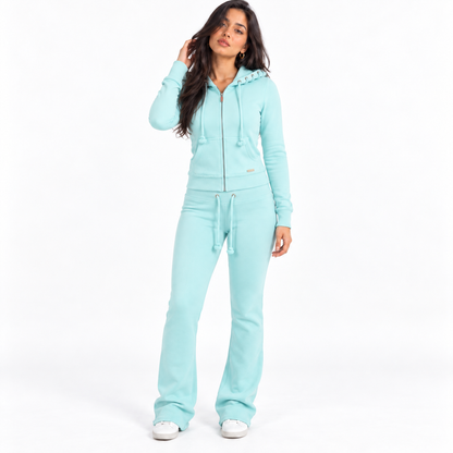 Fashion Color-Block Knit Sweatshirt and Long Pants Set — light blue front