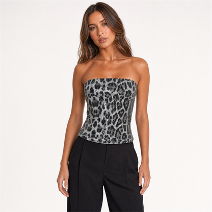 Maeve & Co grey leopard sequin strapless top variant hero