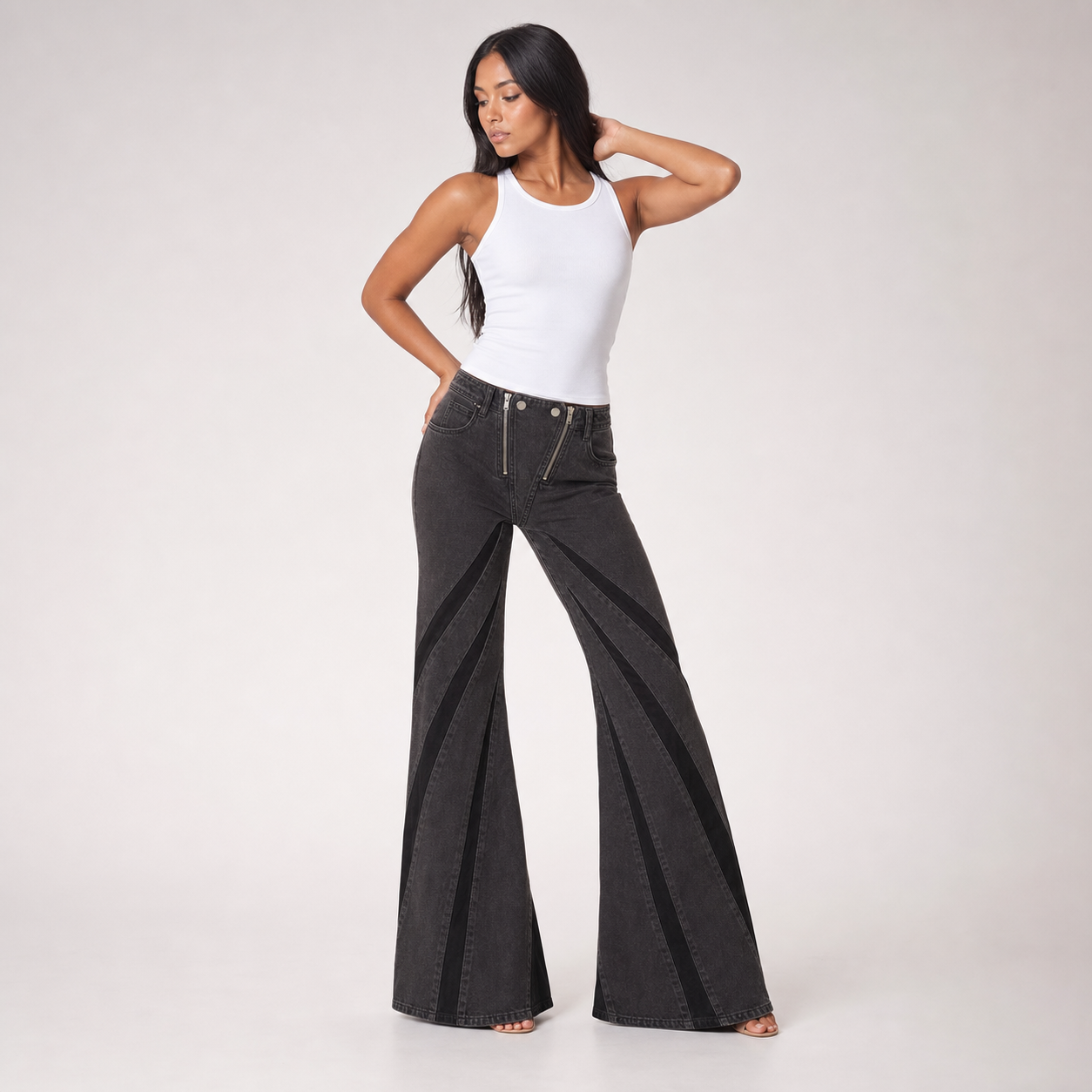 Stitching Tube Top Stretch Washed Jeans – Black Trousers – variant hero