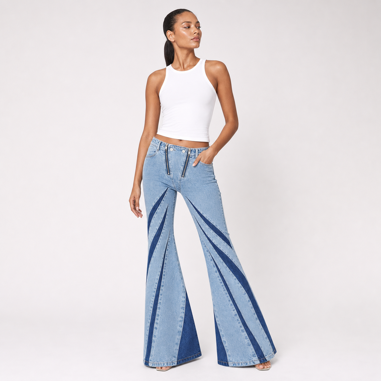 Stitching Tube Top Stretch Washed Jeans – Blue Trousers – variant hero
