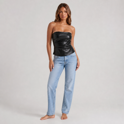 PU tube top – Black – three quarter