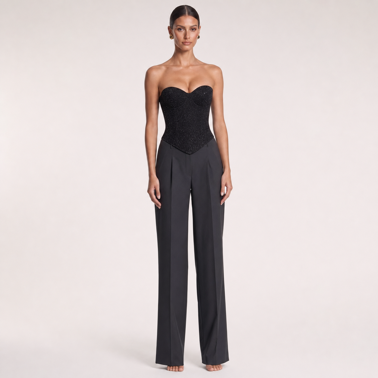 Sequin Strapless Tube Top – Black – full model