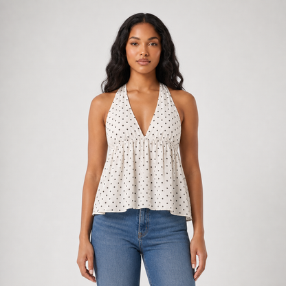 Sleeveless Halter Cute Women's Vest Top – White – hero