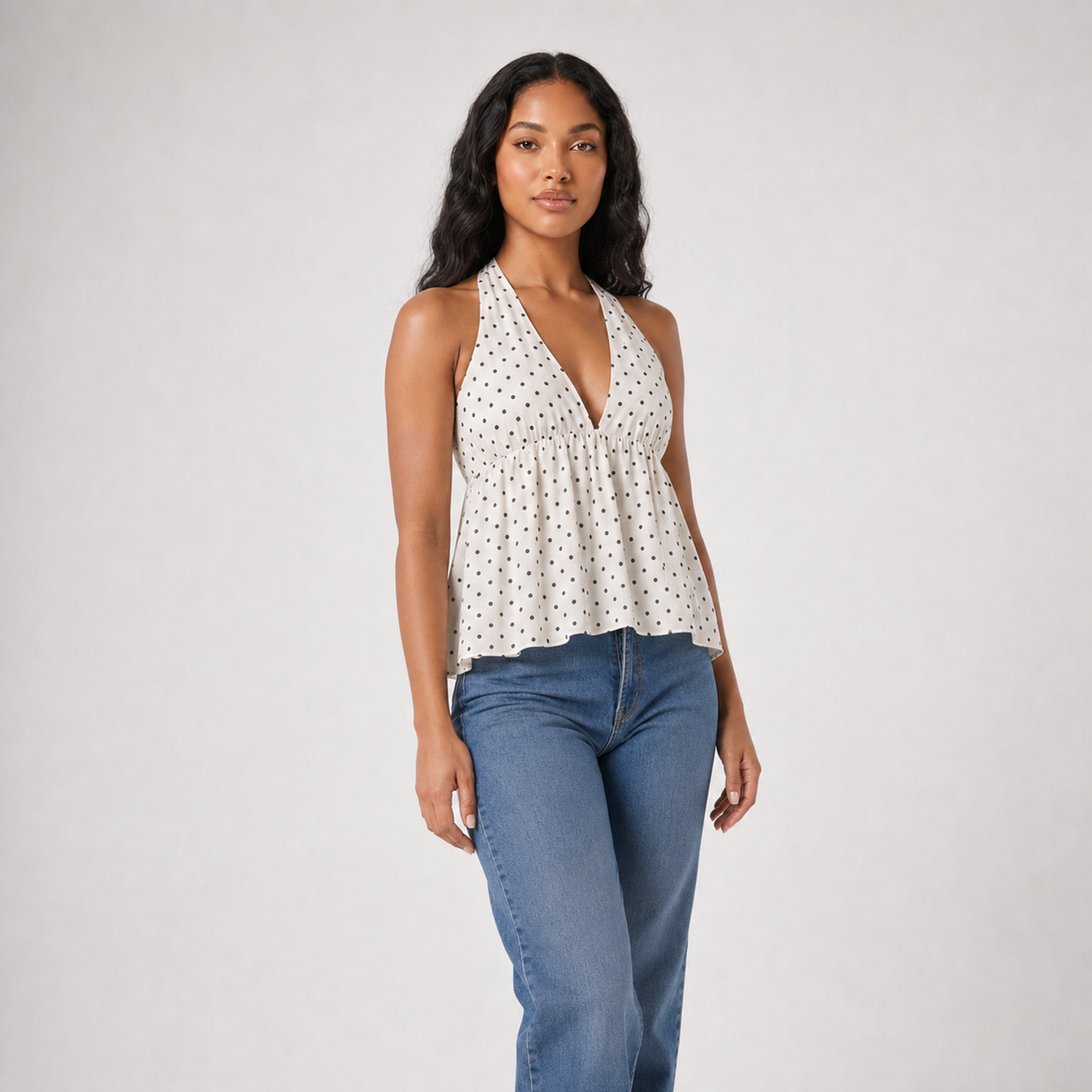 Sleeveless Halter Cute Women's Vest Top – White – three quarter