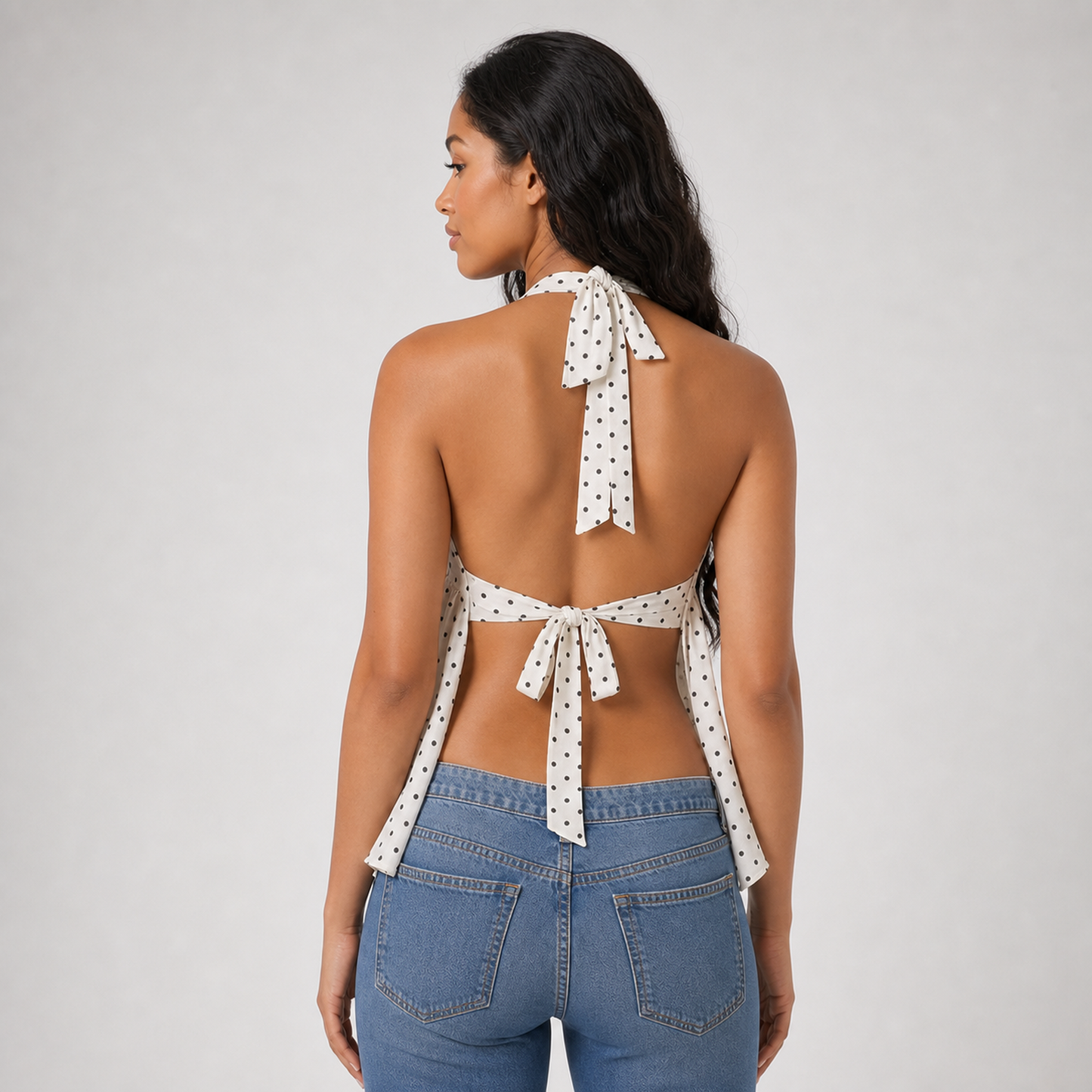 Sleeveless Halter Cute Women's Vest Top – White – back