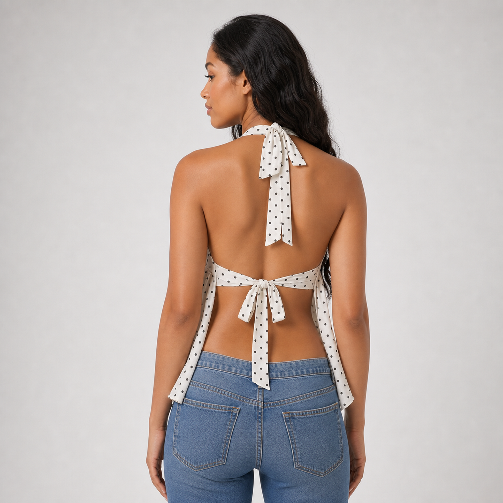 Sleeveless Halter Cute Women's Vest Top – White – back