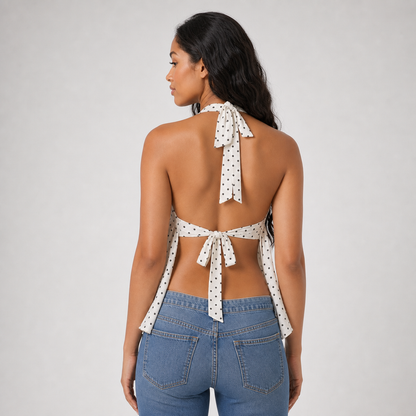 Sleeveless Halter Cute Women's Vest Top – White – back