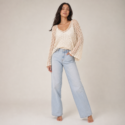 Crochet Lace Knit Cover-Up Set – Beige Tunic – variant hero