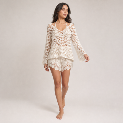 Crochet Lace Knit Cover-Up Set – White 3pcs – variant hero