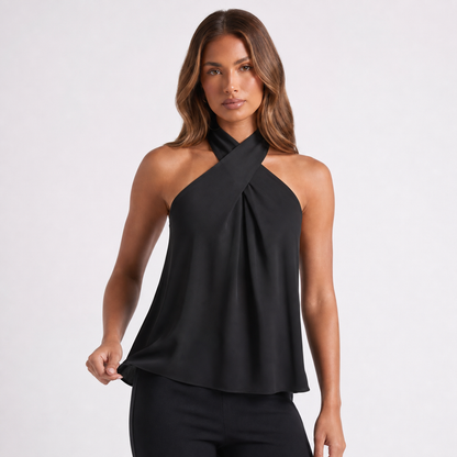 Womens Halter Neck Off-Shoulder T-Shirt – Black – variant hero