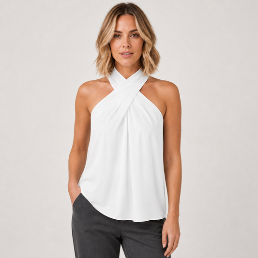 Womens Halter Neck Off-Shoulder T-Shirt – White – hero