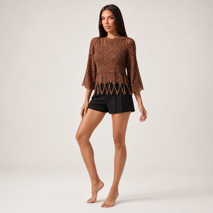 Bohemian Crochet Knit Sweater – Brown – variant hero