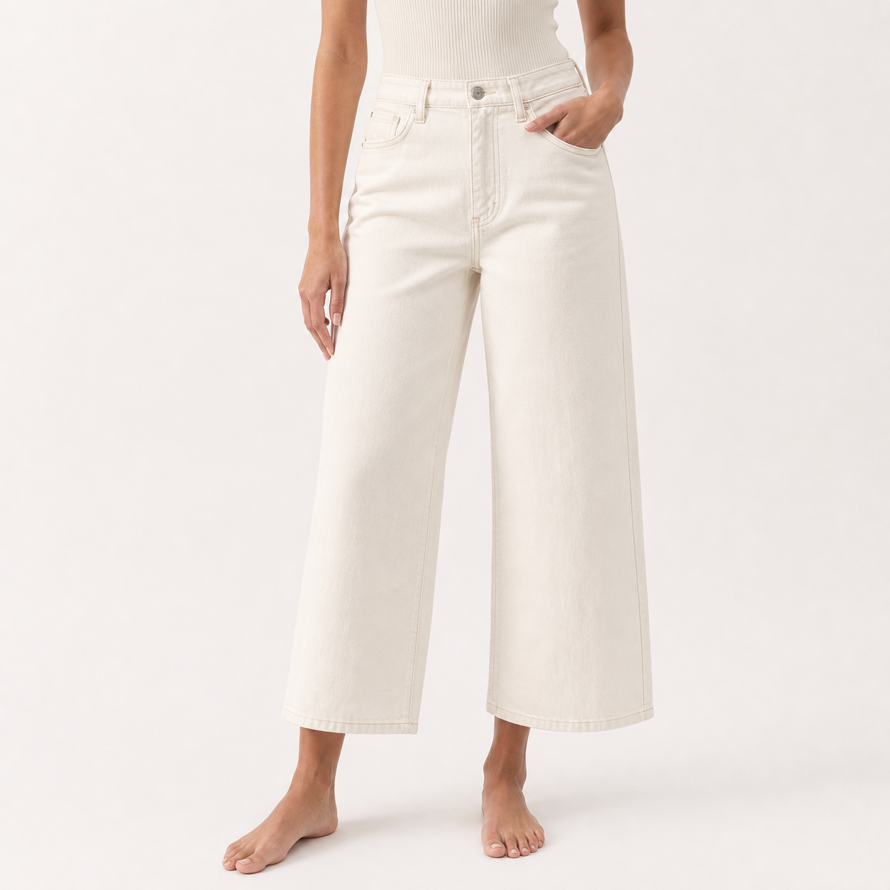 High-Waisted Slimming Wide-Leg Jeans for Women, Summer Thin Style – Off-white eight points – hero
