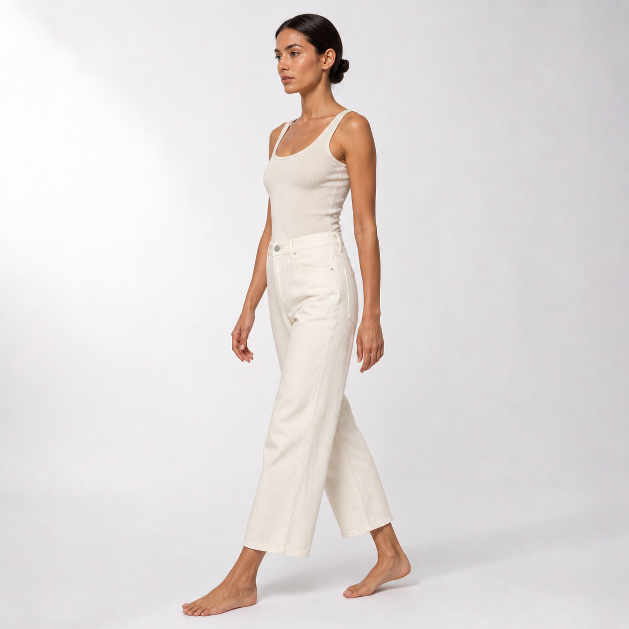 High-Waisted Slimming Wide-Leg Jeans for Women, Summer Thin Style – Off-white eight points – three quarter
