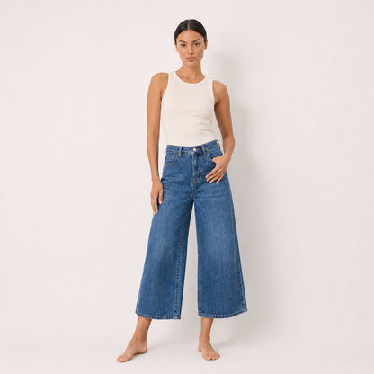 High-Waisted Slimming Wide-Leg Jeans for Women, Summer Thin Style – Retro blue eight points – variant hero