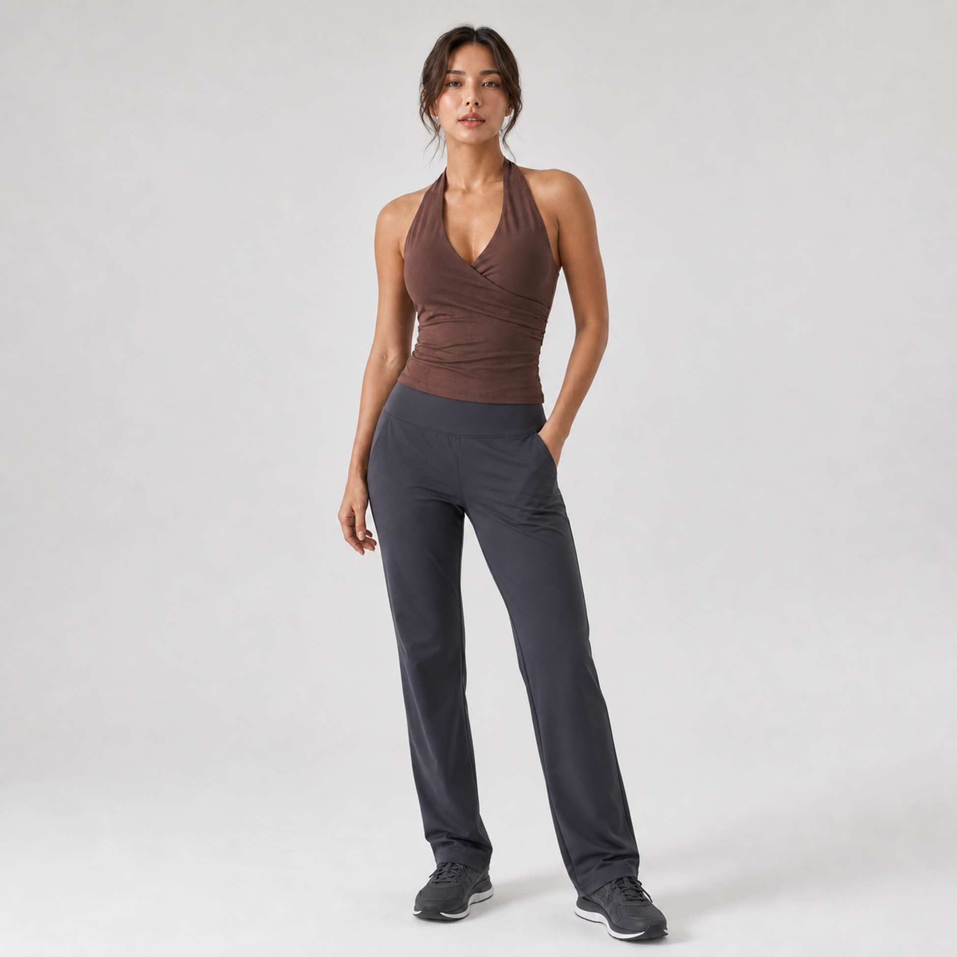 Cross Halter Sports Vest with Chest Pads – Brown – full model