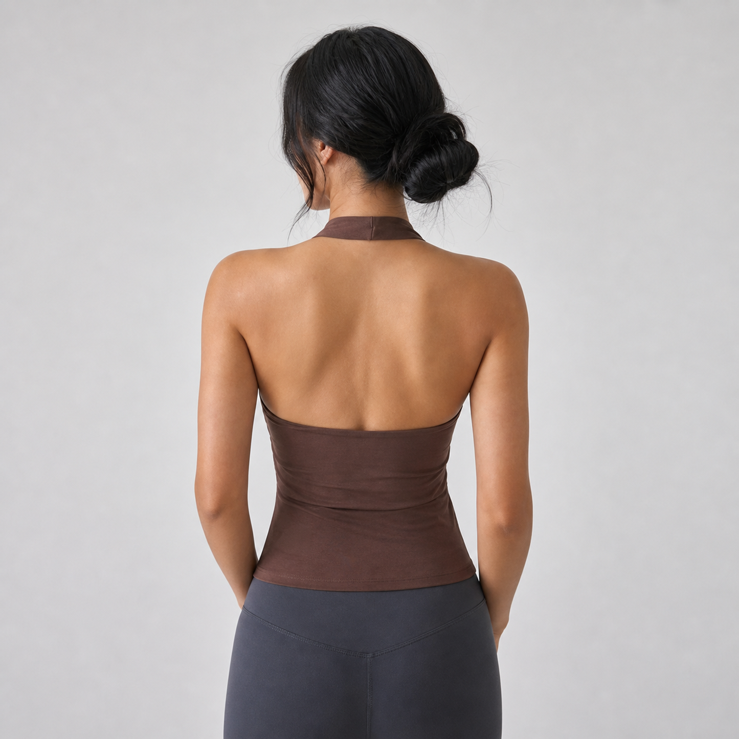 Cross Halter Sports Vest with Chest Pads – Brown – back