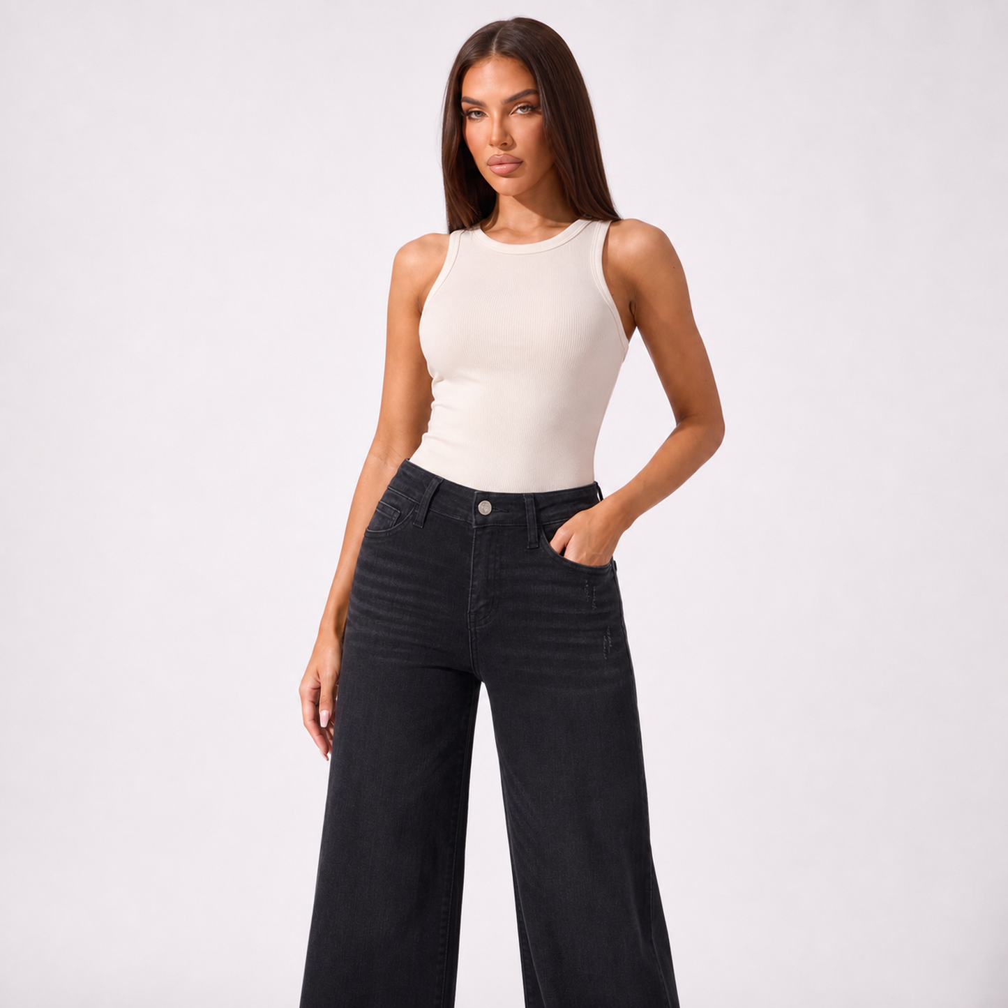 High Waisted Wide Leg Jeans – Black – variant hero