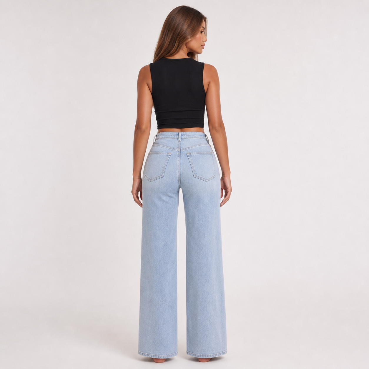 High Waisted Wide Leg Jeans – Light blue – back