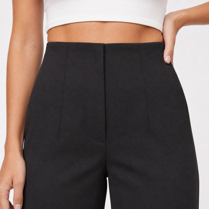 Women Casual Drapey Solid Color Wide Leg Pants – Black – macro detail