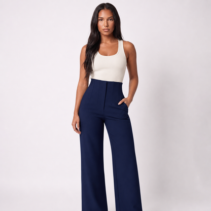 Women Casual Drapey Solid Color Wide Leg Pants – Navy blue – variant hero