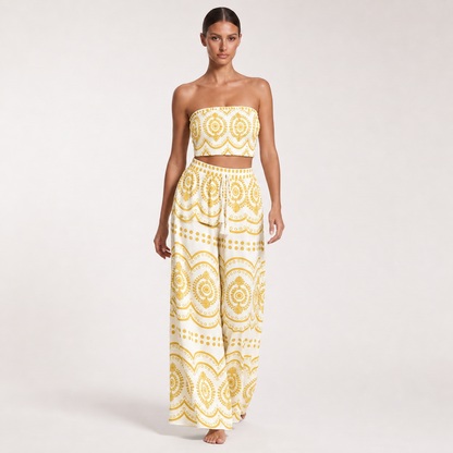 Print Tube Top and Wide Leg Pants – Bright yellow – variant hero
