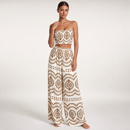 Print Tube Top and Wide Leg Pants – Light brown – variant hero