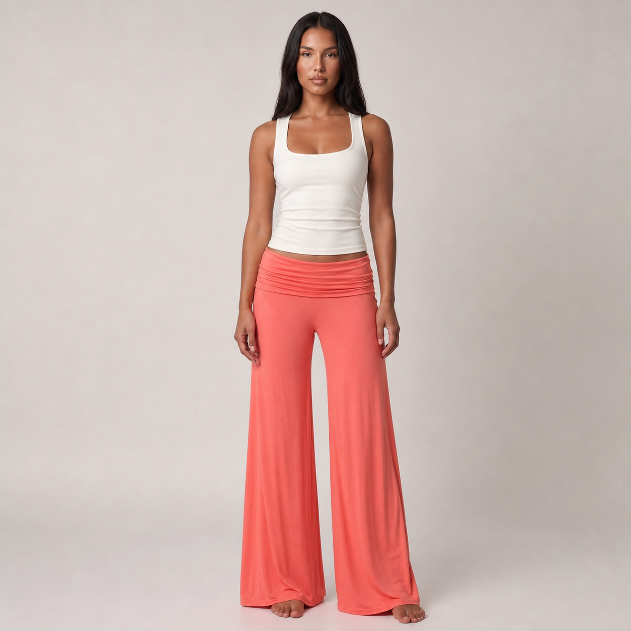 Wide-Leg Yoga Pants – Orange – full model