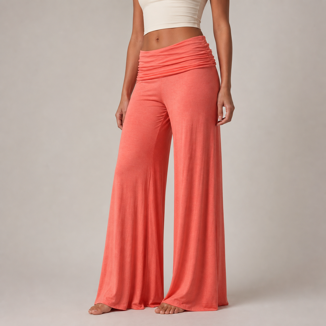 Wide-Leg Yoga Pants – Orange – three quarter