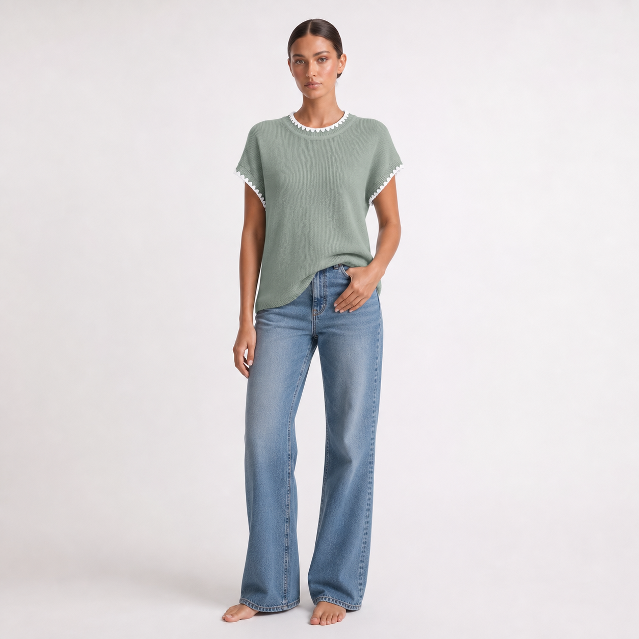 Crochet sweater – Bean green – variant hero