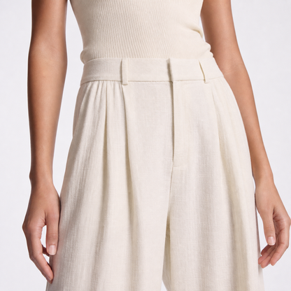 Womens High Waisted Linen Wide Leg Trousers – White regular – waistband macro