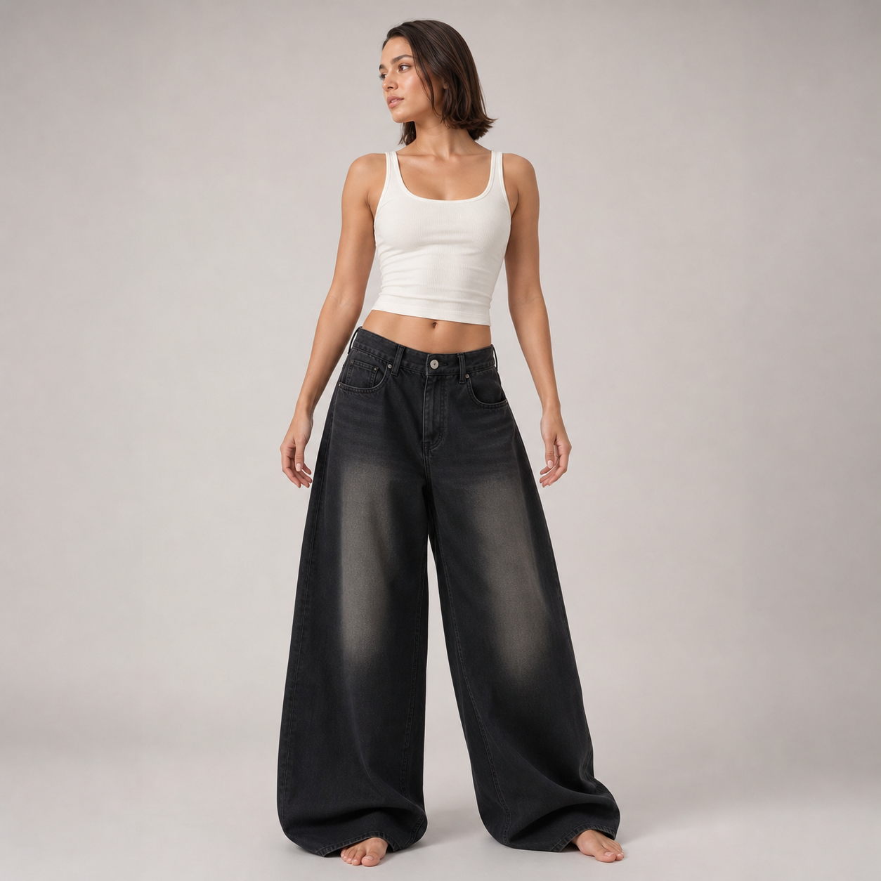 Women's Wide-Leg Denim Pants – black – hero