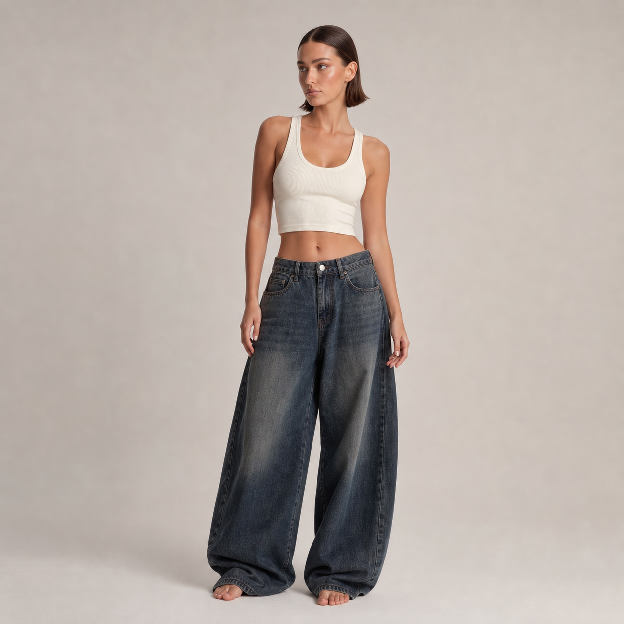 Women's Wide-Leg Denim Pants – Dark blue – variant hero
