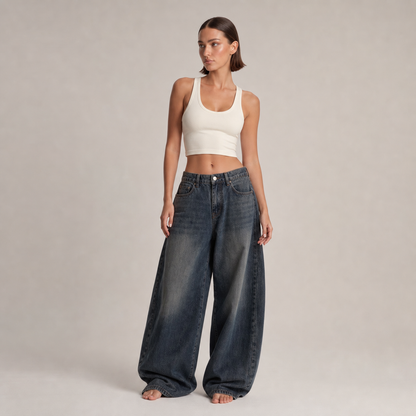 Women's Wide-Leg Denim Pants – Dark blue – variant hero