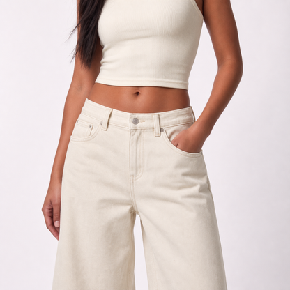 American Style Low Waist Slimming Loose Wide Leg Casual Jeans – Light apricot regular – hero