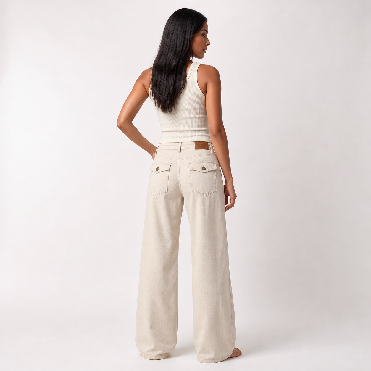 American Style Low Waist Slimming Loose Wide Leg Casual Jeans – Light apricot regular – back