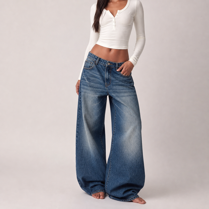 Wide-Leg Pants – Retro blue – three quarter