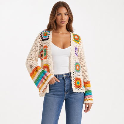 Handmade Crochet Knitted Cardigan – Apricot – front presentation