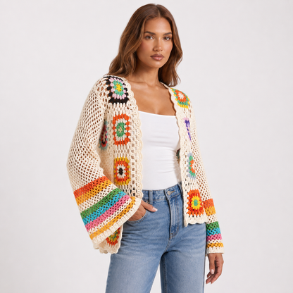 Handmade Crochet Knitted Cardigan – Apricot – three quarter