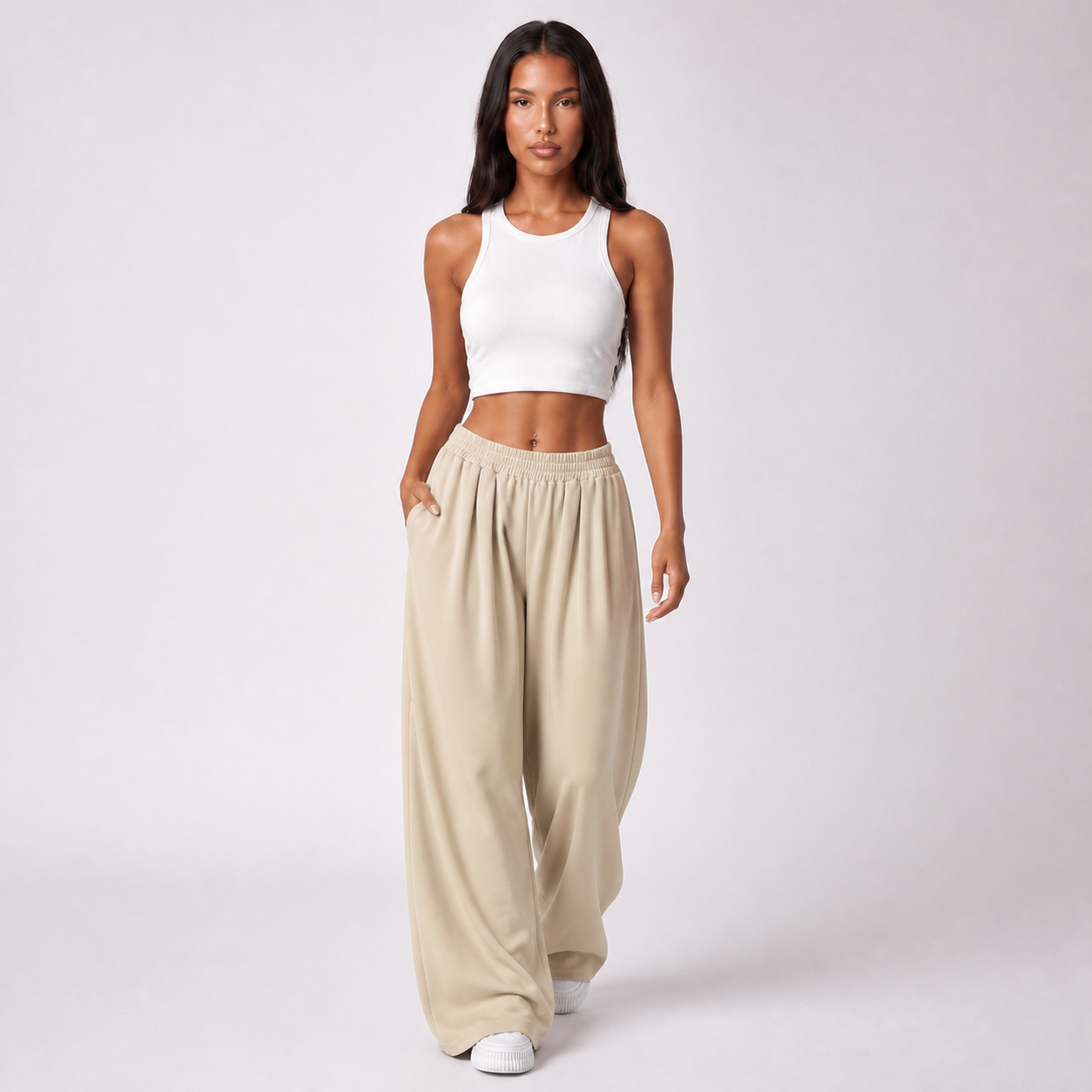 Maeve wide-leg trousers Apricot studio view