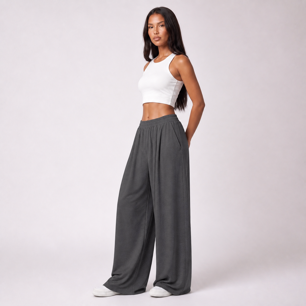 Maeve wide-leg trousers Charcoal studio view
