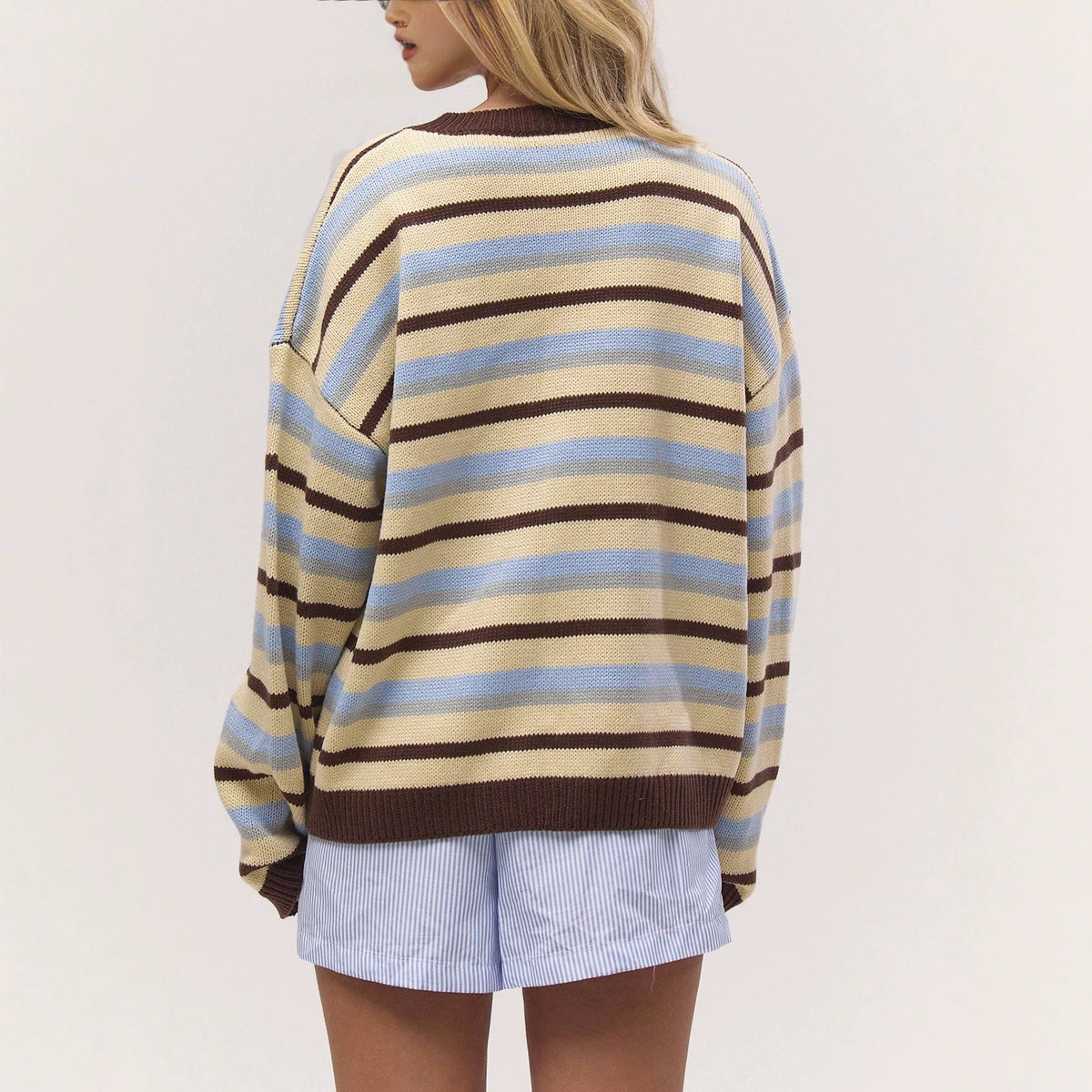 Maeve Women's Knitted Cardigan - Striped Button-Front V-Neck