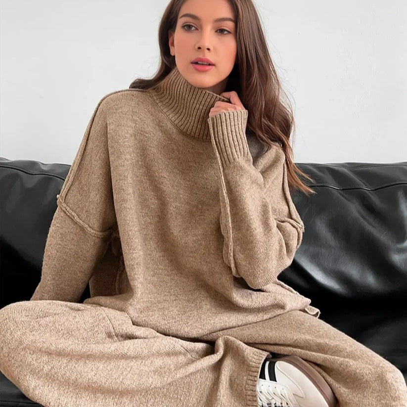 Maeve Women's Knitted Co-Ord Set - High-Neck Jumper & Trousers