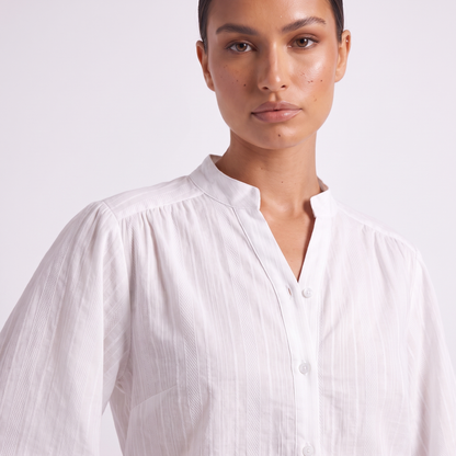Stand collar and button placket detail