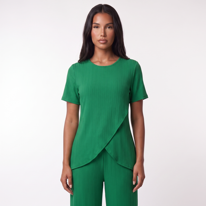 Two-piece crossover-hem set, Green, full look